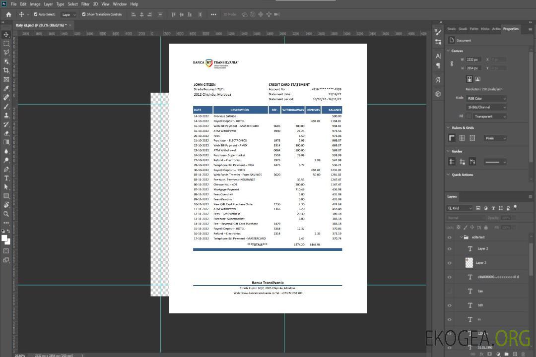 Relevé bancaire de Moldavie Banca Transilvania template Relevé bancaire de Moldavie Banca Transilvania template